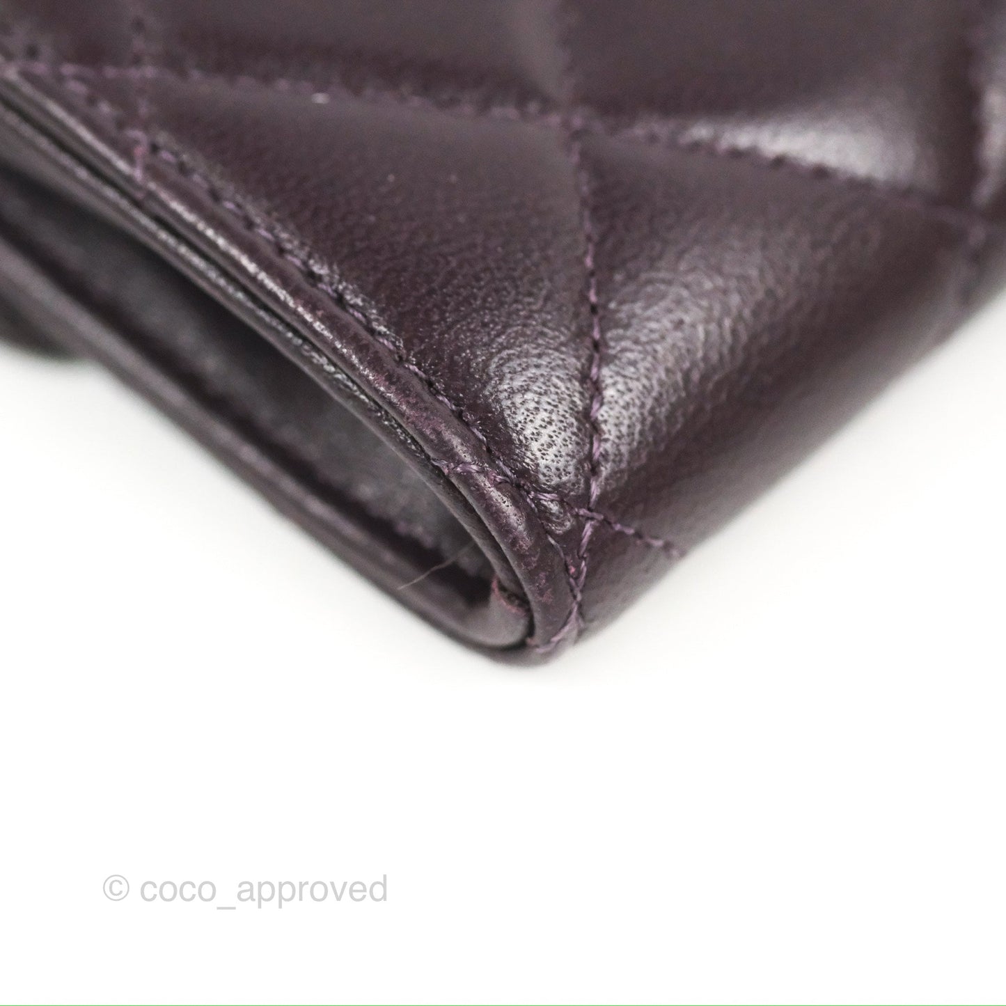 Chanel Classic Flap Coin Purse Dark Purple Lambskin Silver Hardware