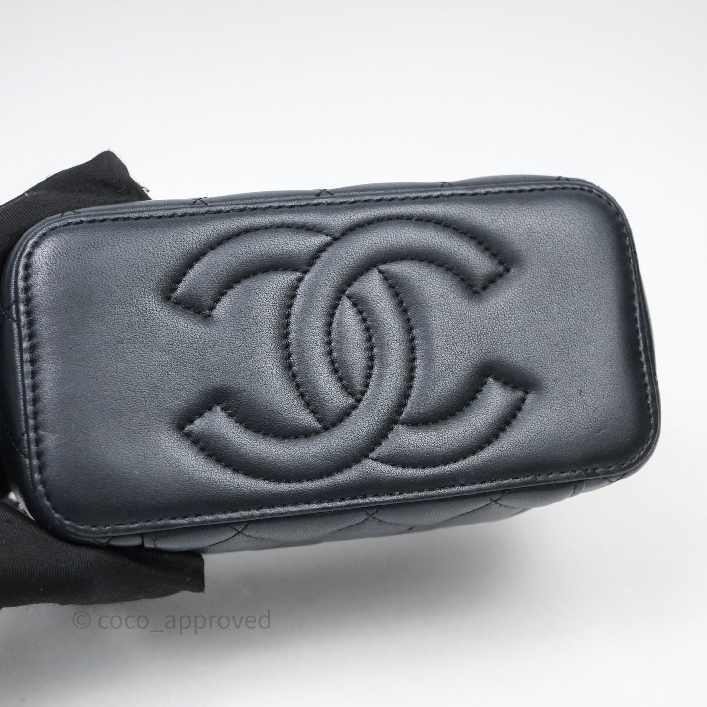 Chanel Vanity Rectangular Top Handle Black Lambskin Silver Hardware