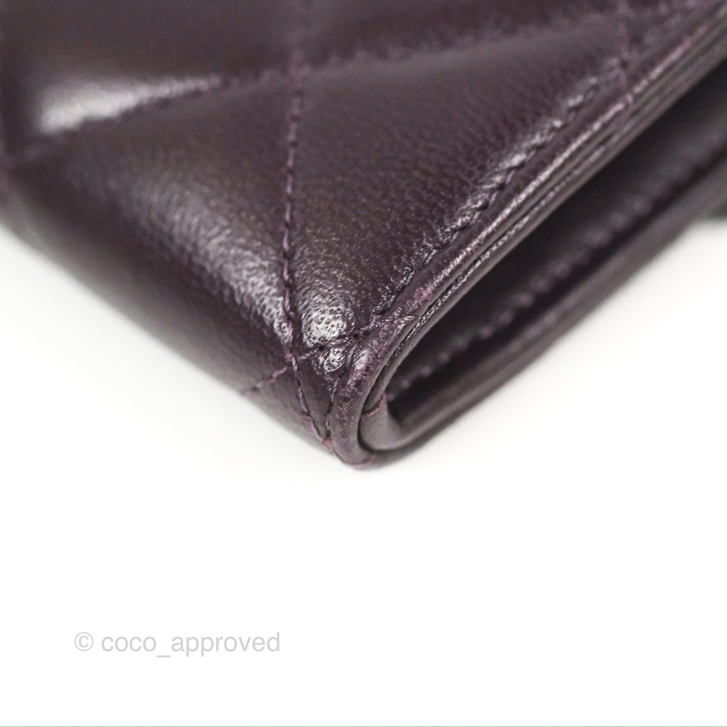 Chanel Classic Flap Coin Purse Dark Purple Lambskin Silver Hardware