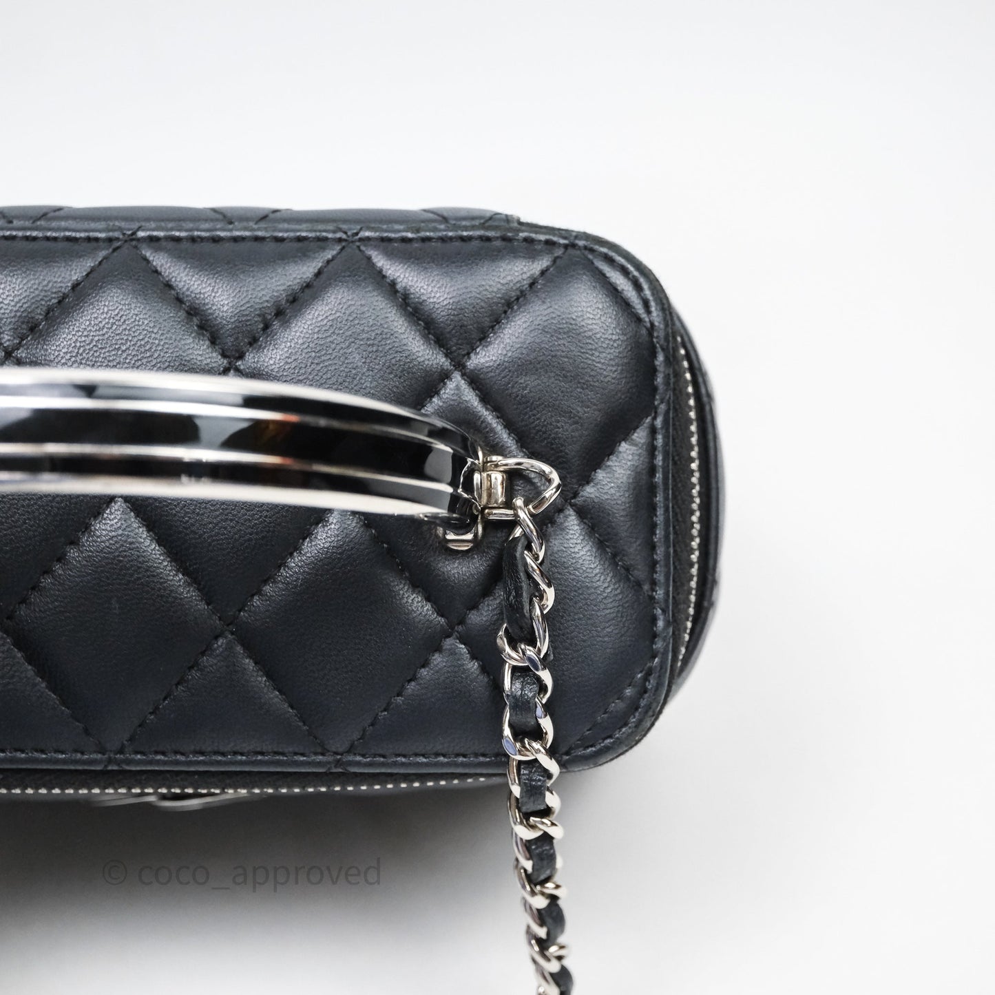 Chanel Vanity Rectangular Top Handle Black Lambskin Silver Hardware