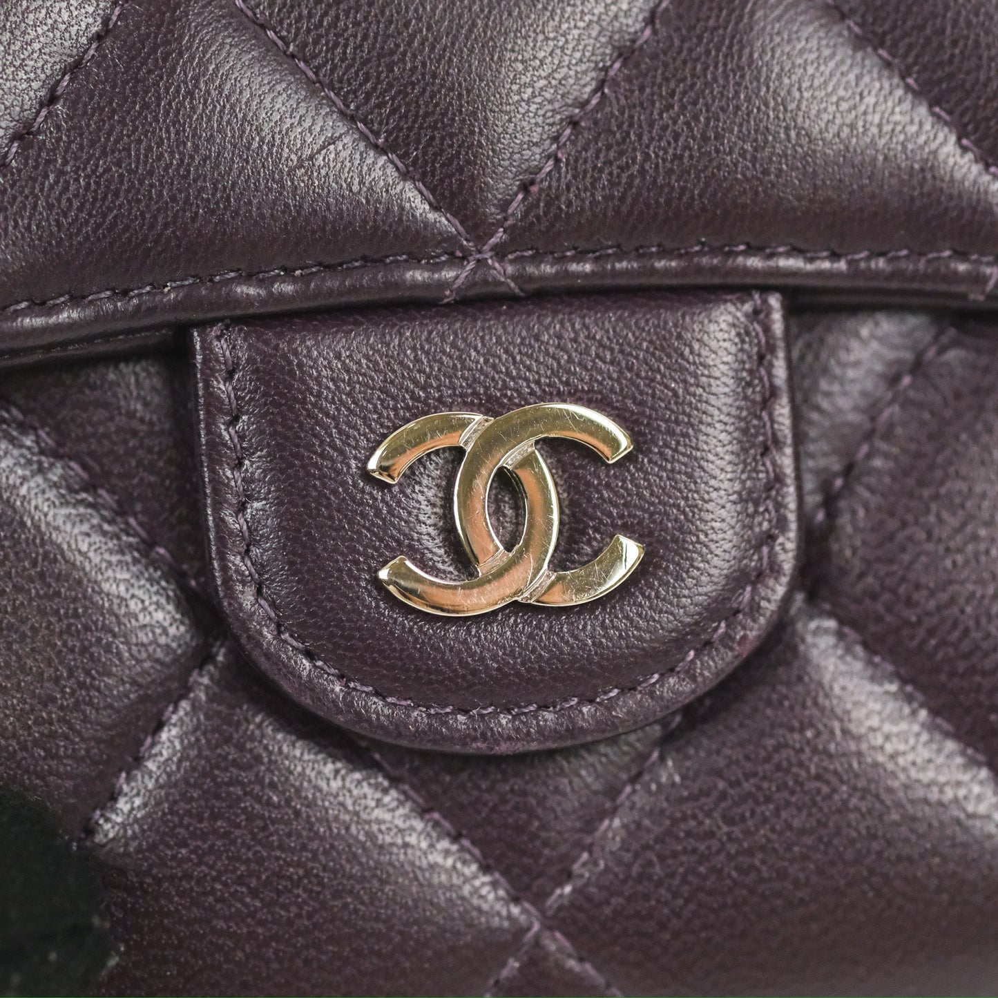 Chanel Classic Flap Coin Purse Dark Purple Lambskin Silver Hardware