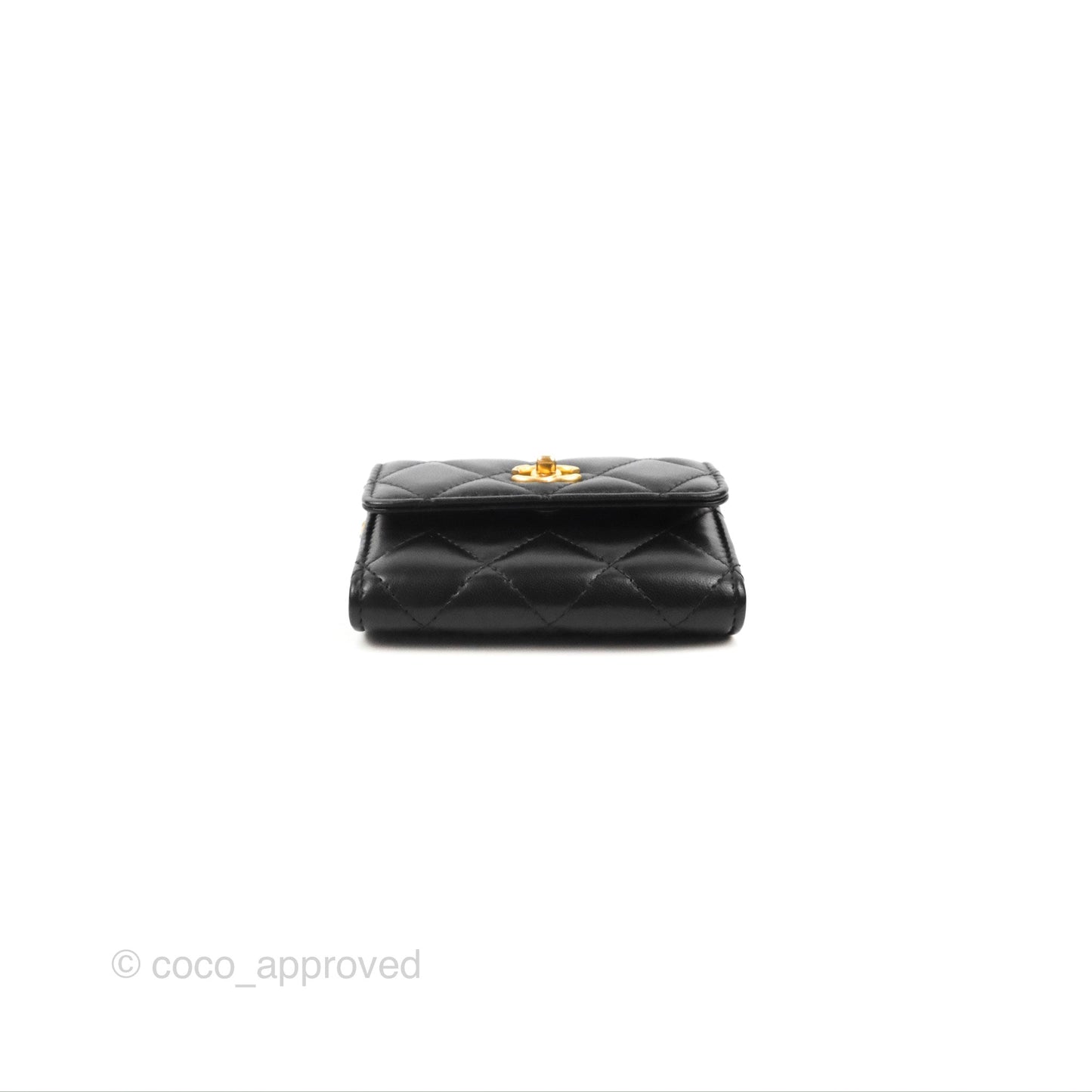 Chanel Pearl Crush Mini Clutch With Chain Black Lambskin Aged Gold Hardware