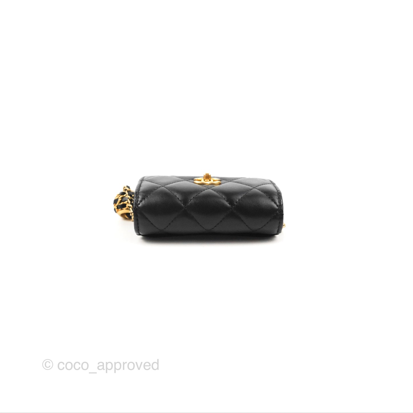 Chanel Pearl Crush Mini Clutch With Chain Black Lambskin Aged Gold Hardware