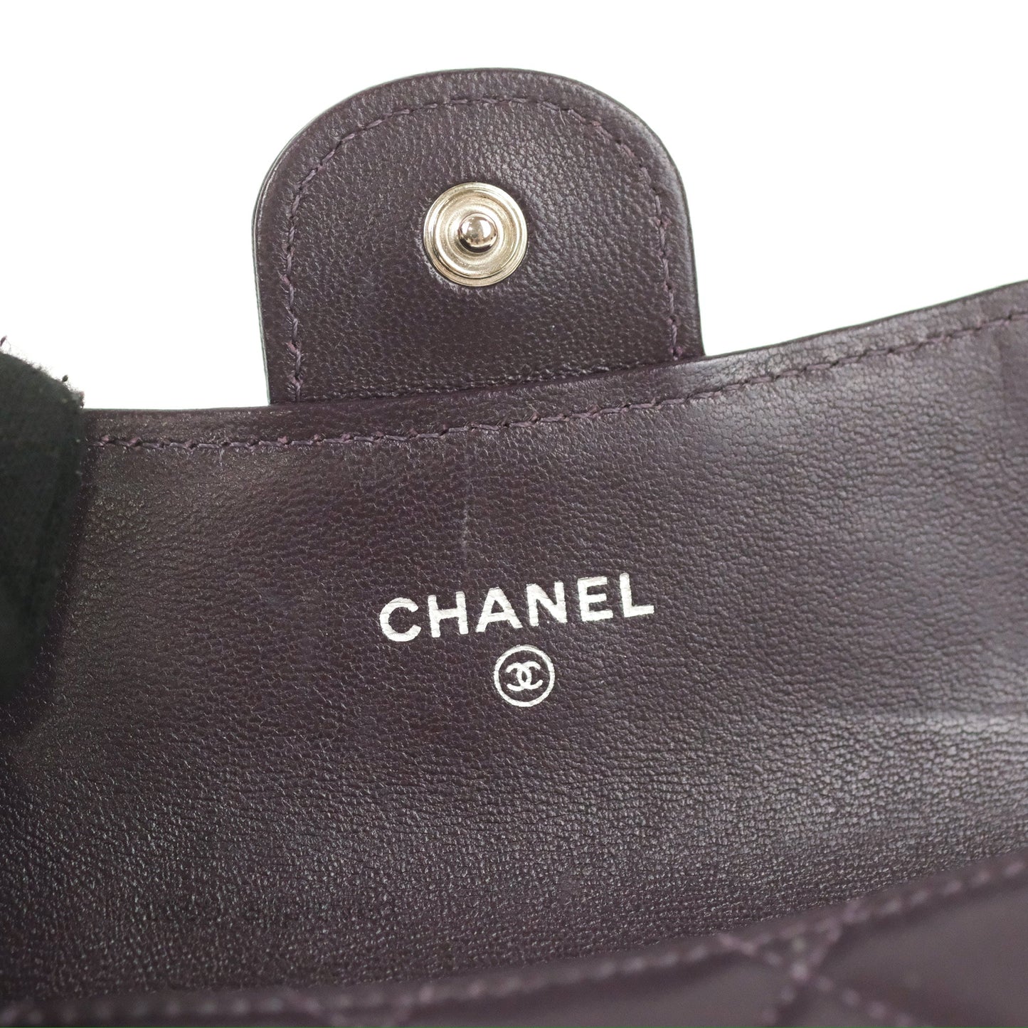 Chanel Classic Flap Coin Purse Dark Purple Lambskin Silver Hardware