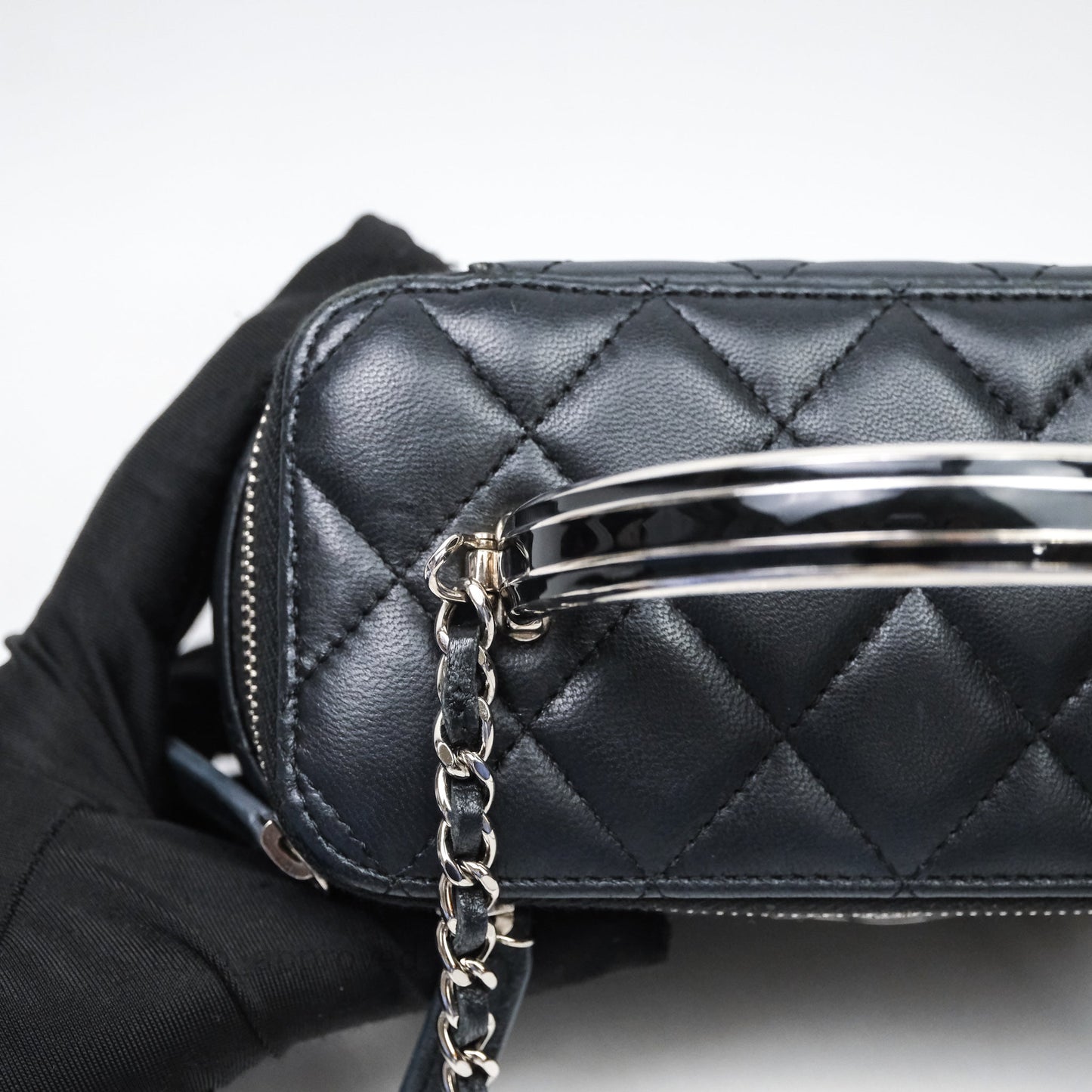 Chanel Vanity Rectangular Top Handle Black Lambskin Silver Hardware