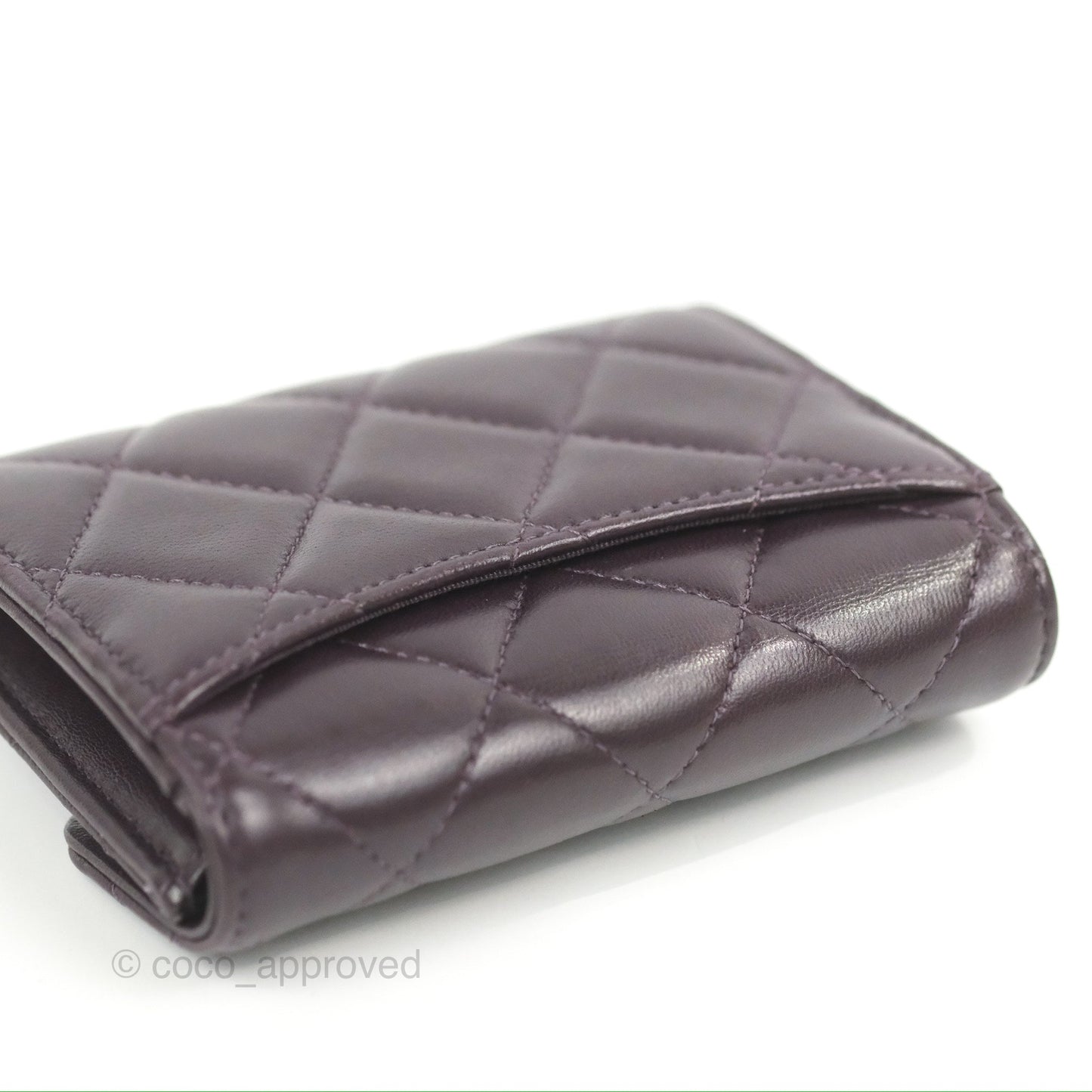 Chanel Classic Flap Coin Purse Dark Purple Lambskin Silver Hardware
