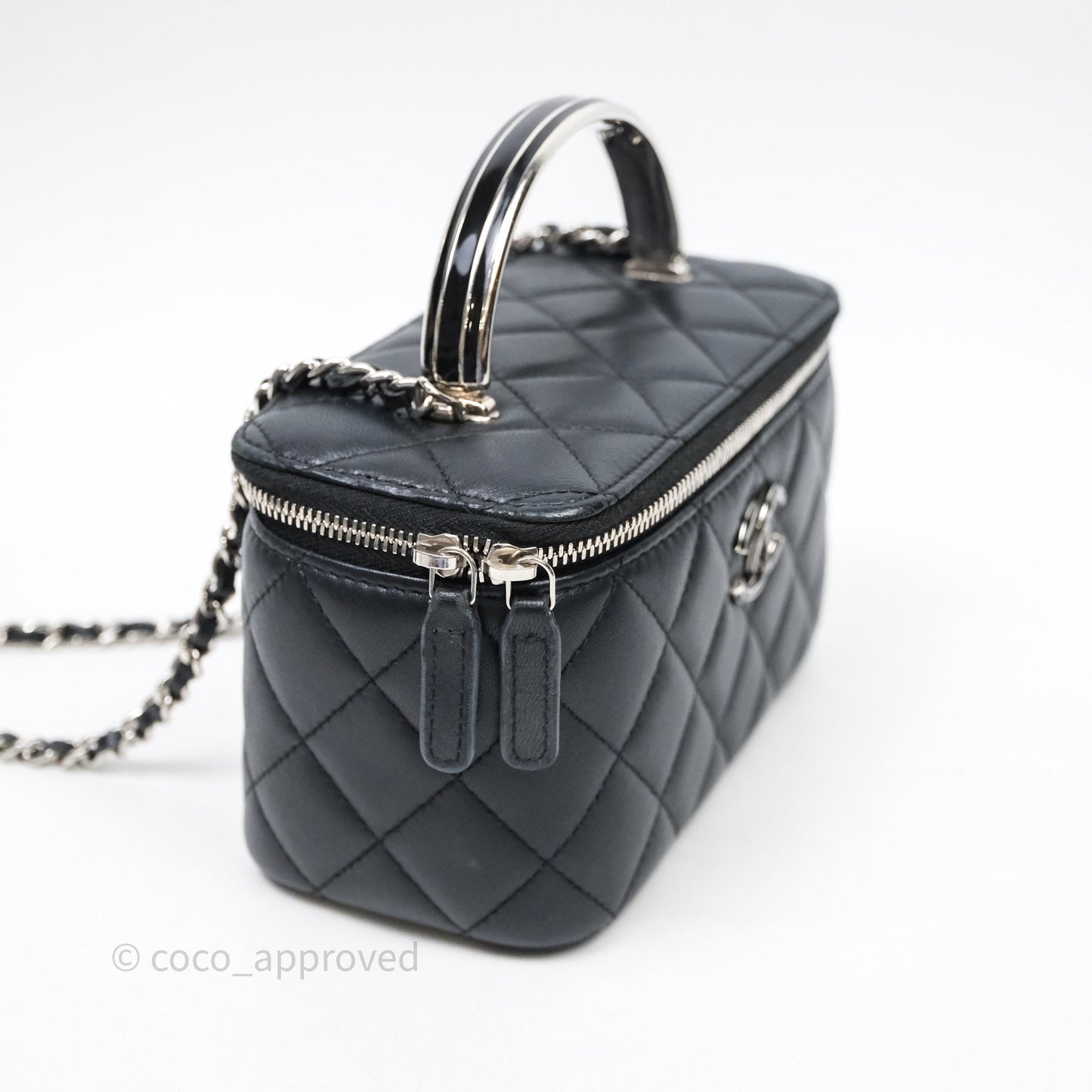Chanel Vanity Rectangular Top Handle Black Lambskin Silver Hardware