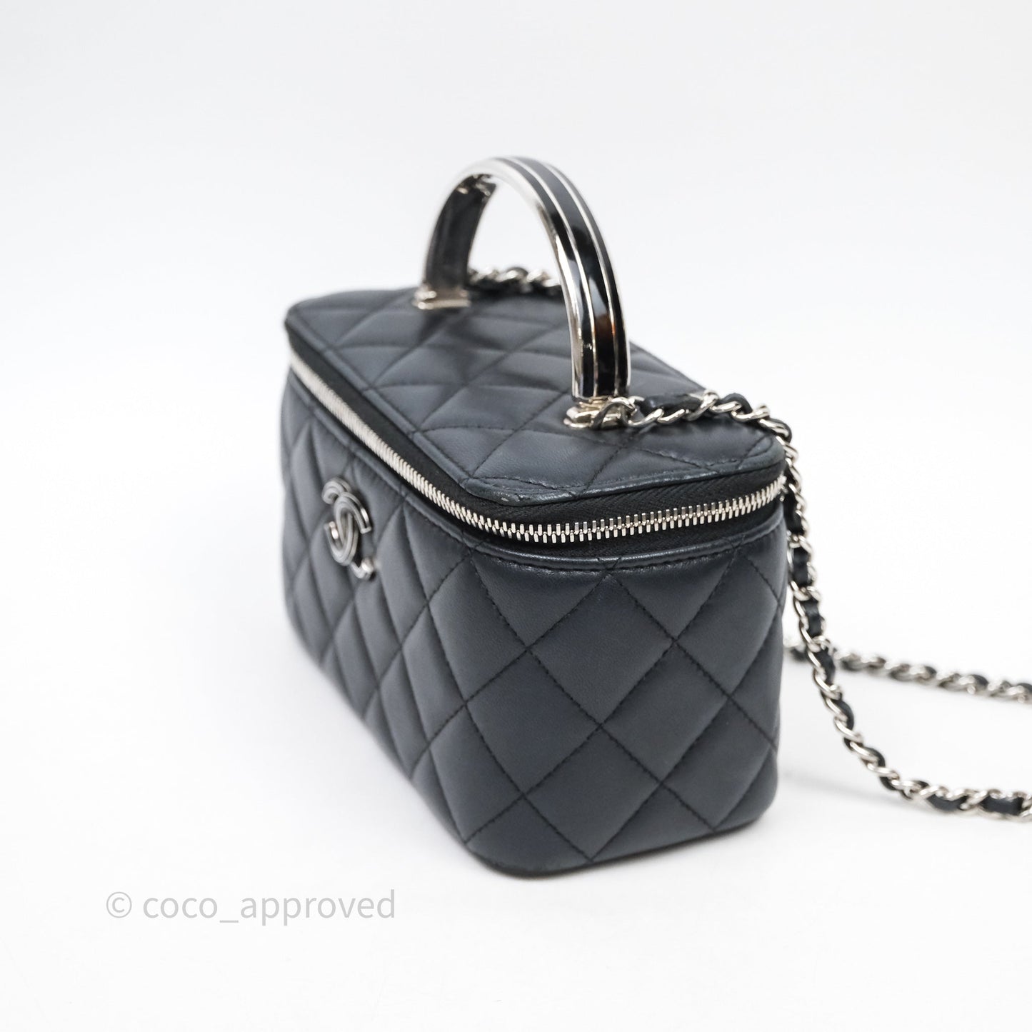 Chanel Vanity Rectangular Top Handle Black Lambskin Silver Hardware