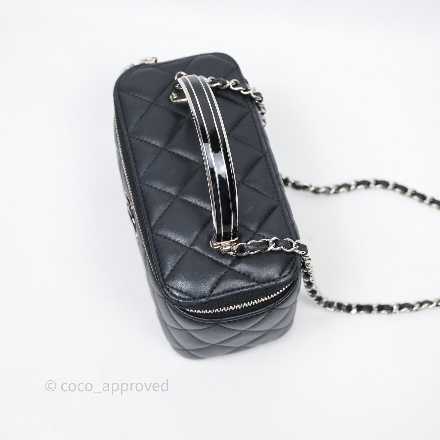 Chanel Vanity Rectangular Top Handle Black Lambskin Silver Hardware