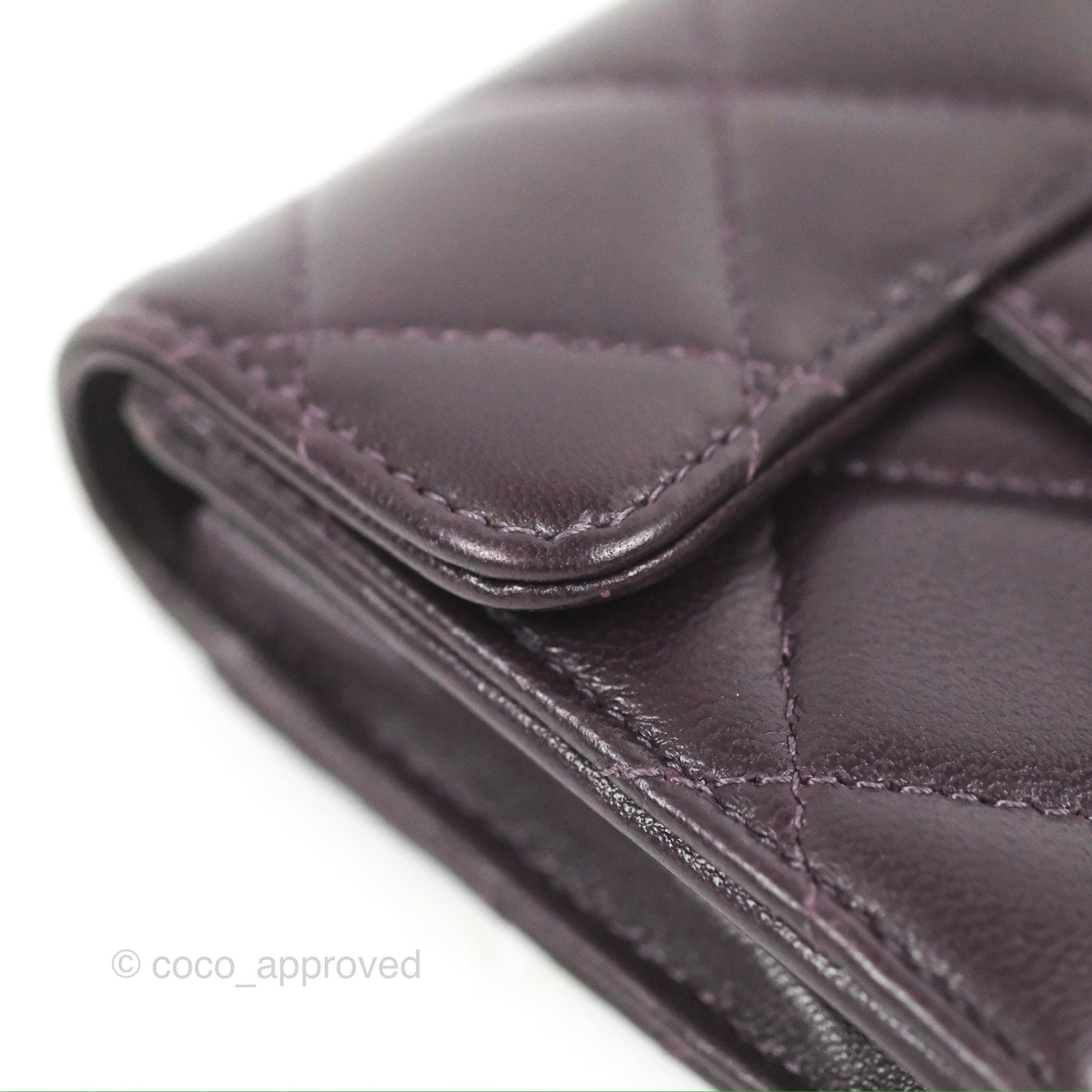 Chanel Classic Flap Coin Purse Dark Purple Lambskin Silver Hardware