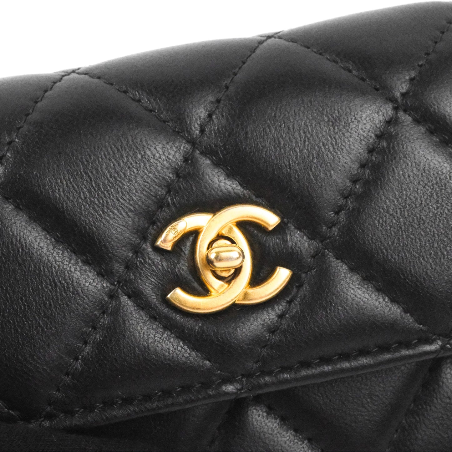Chanel Pearl Crush Mini Clutch With Chain Black Lambskin Aged Gold Hardware