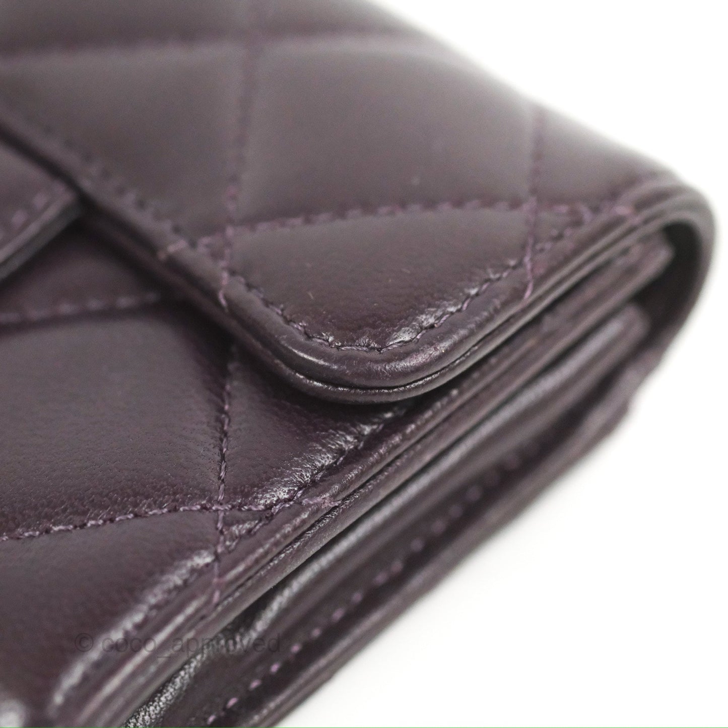 Chanel Classic Flap Coin Purse Dark Purple Lambskin Silver Hardware