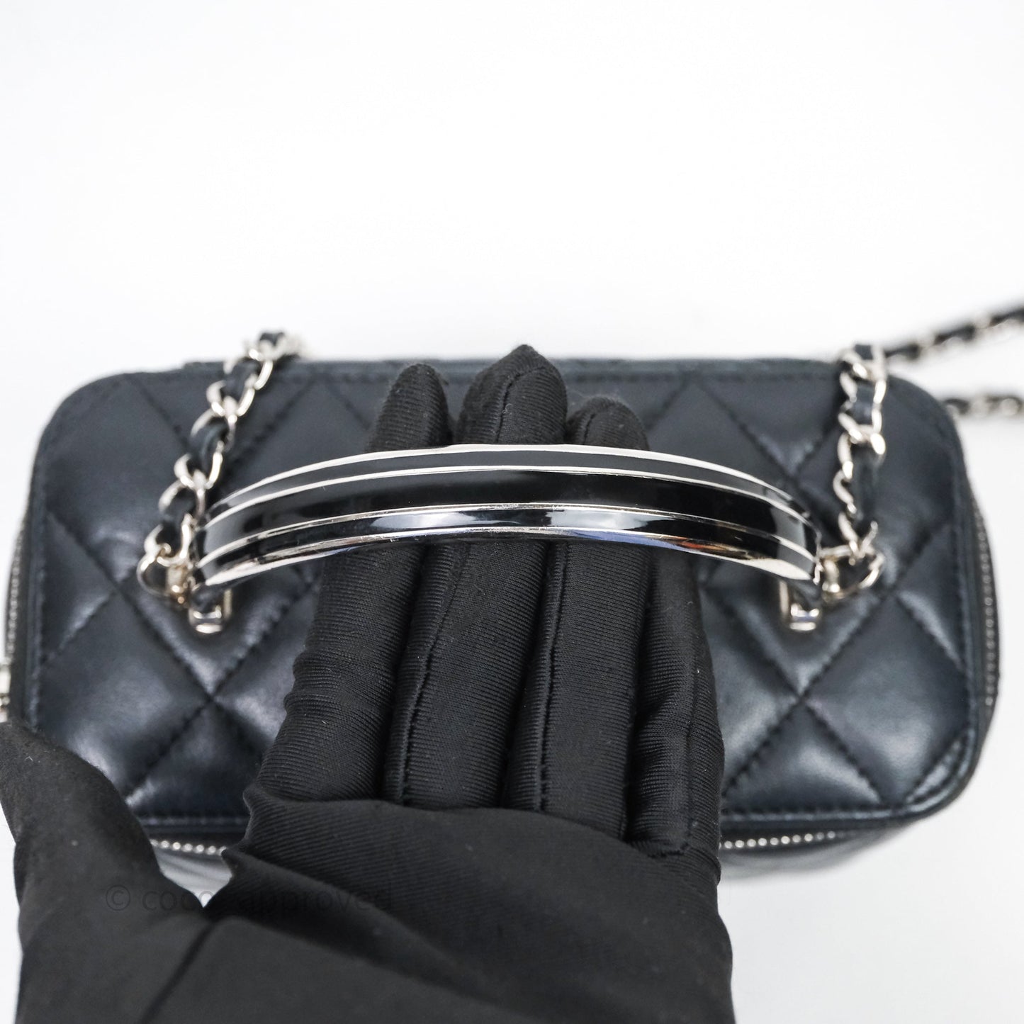 Chanel Vanity Rectangular Top Handle Black Lambskin Silver Hardware