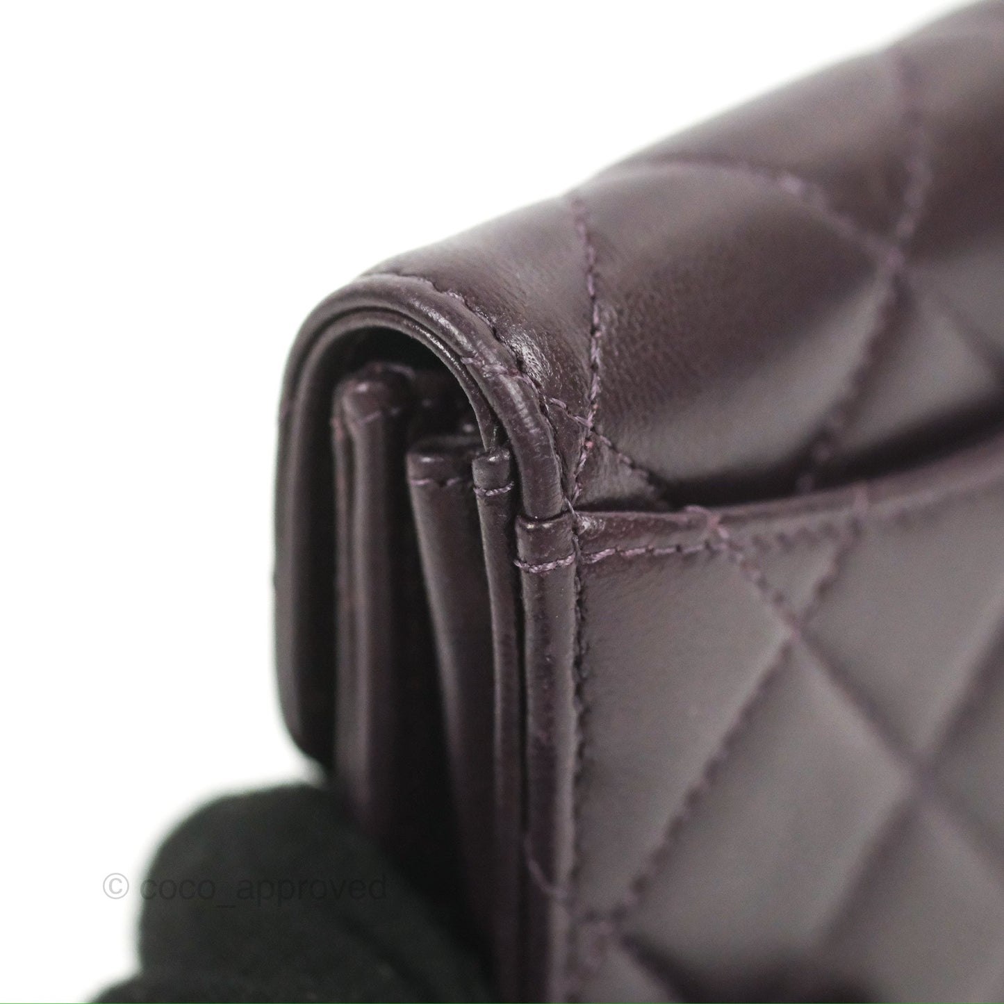 Chanel Classic Flap Coin Purse Dark Purple Lambskin Silver Hardware