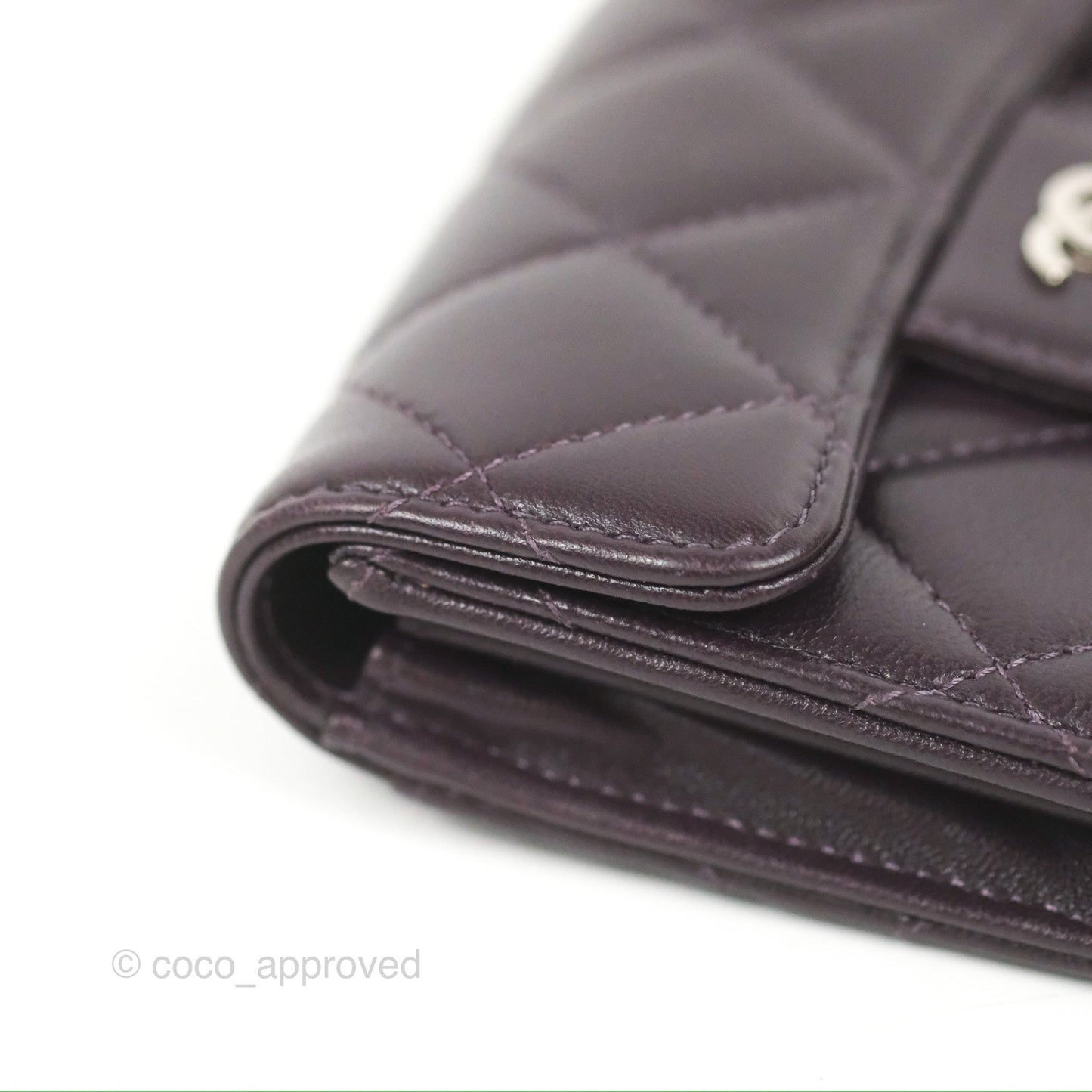 Chanel Classic Flap Coin Purse Dark Purple Lambskin Silver Hardware