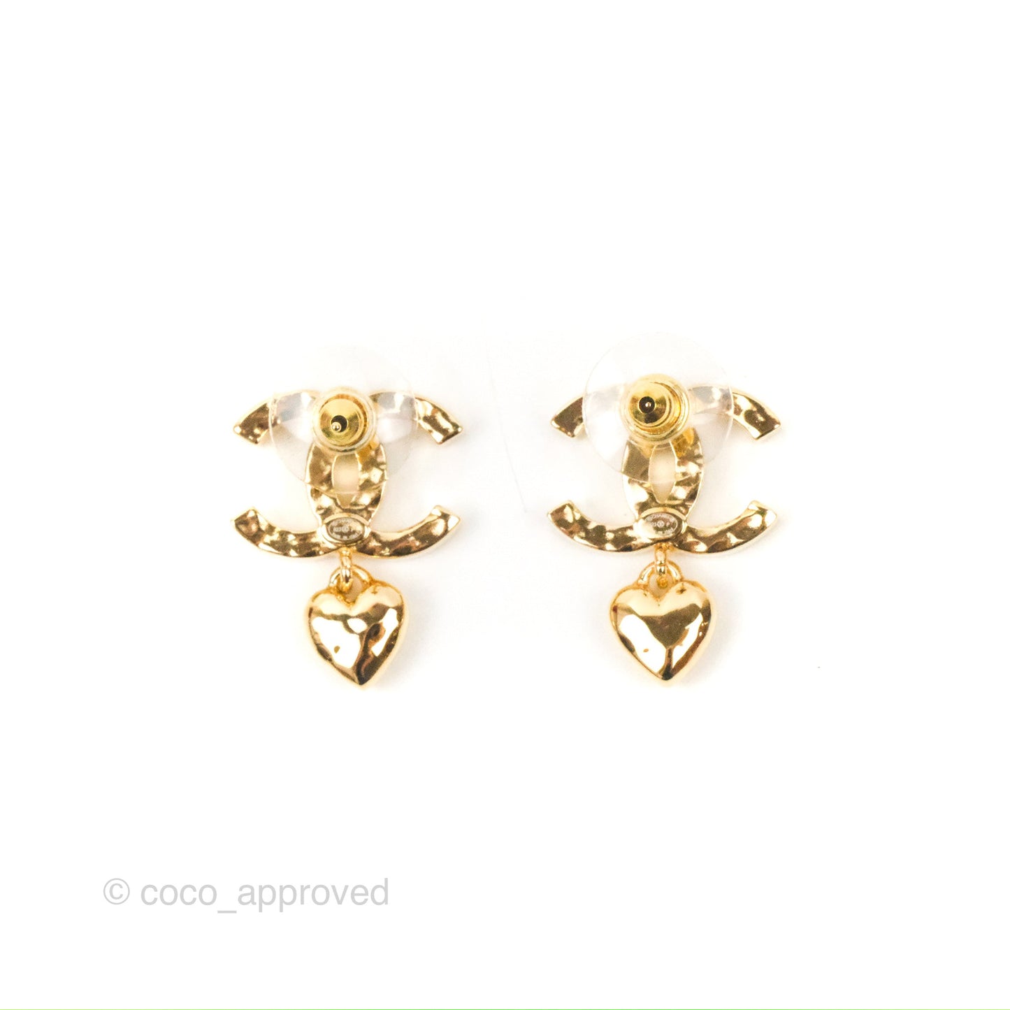 Chanel CC Crystal Heart Drop Earrings Gold Tone 23P