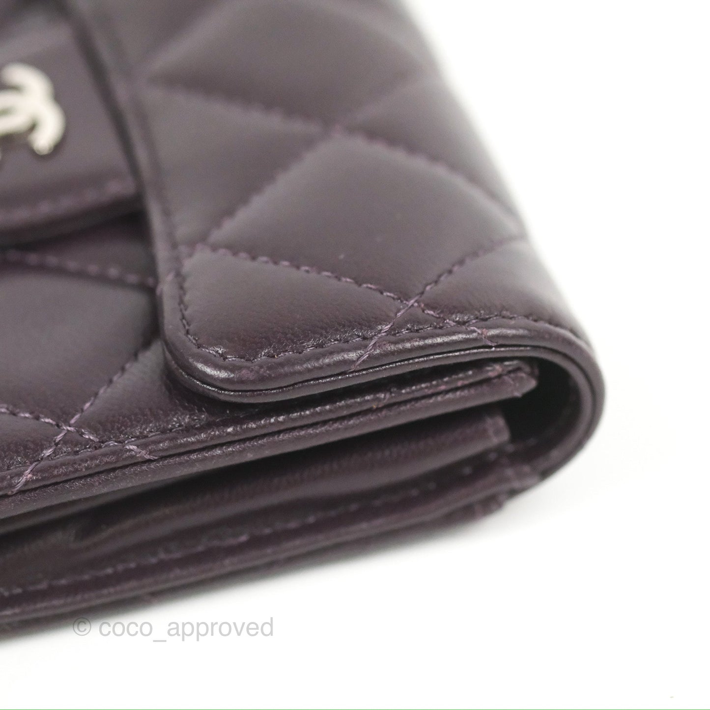 Chanel Classic Flap Coin Purse Dark Purple Lambskin Silver Hardware