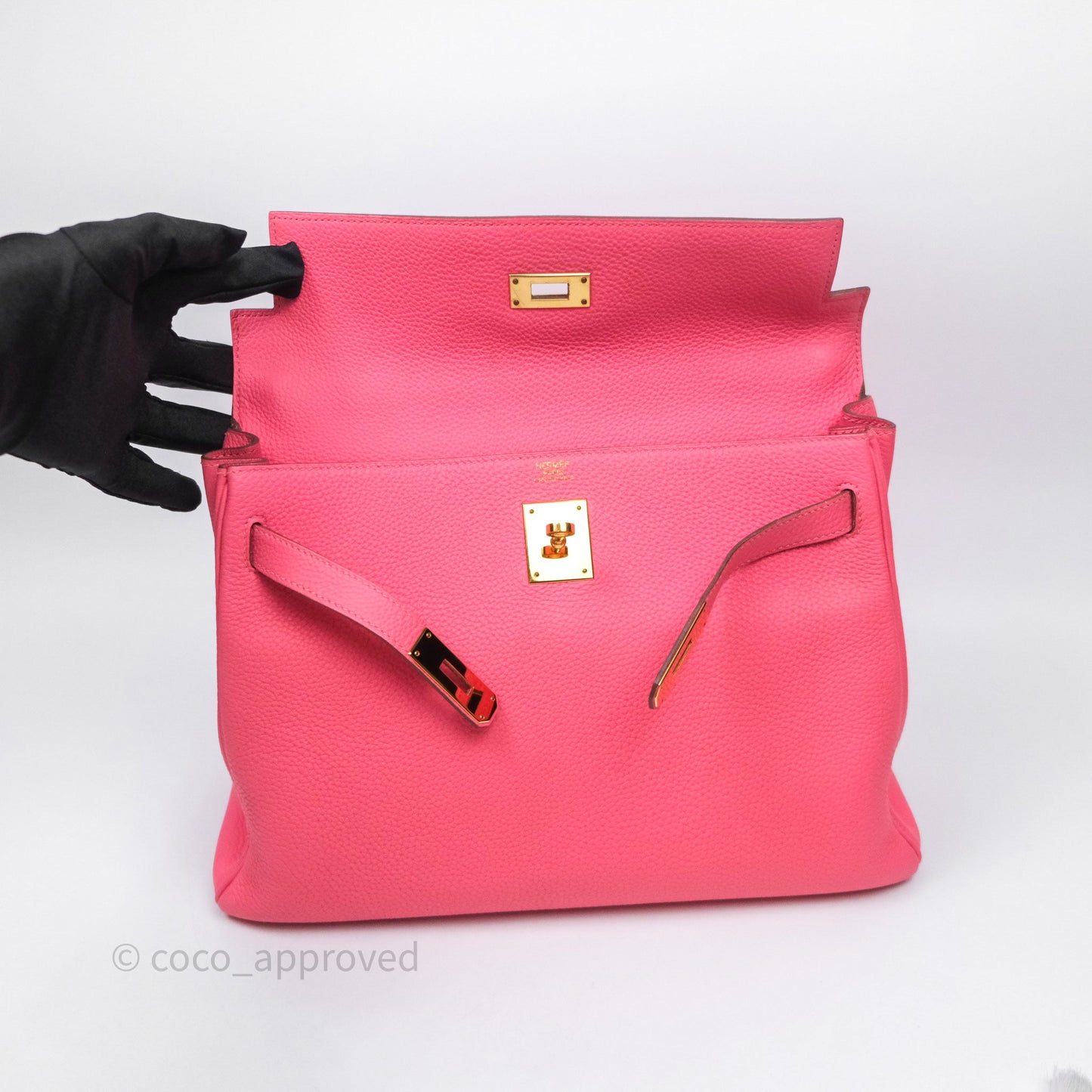 Hermès Kelly 32 Retourne Rose Azalee 8W Gold Hardware