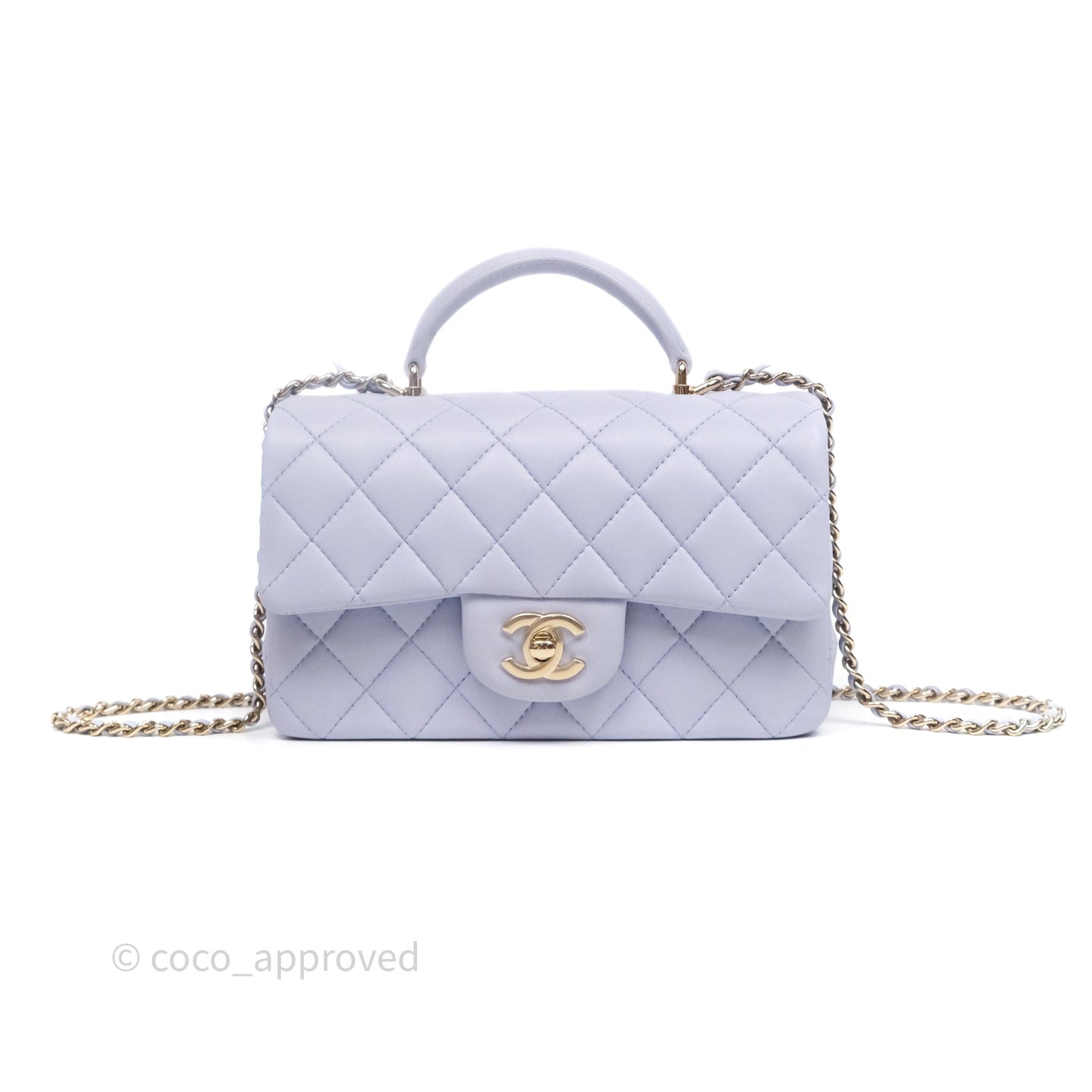 Chanel Top Handle Mini Rectangular Flap Purple Lambskin Gold Hardware