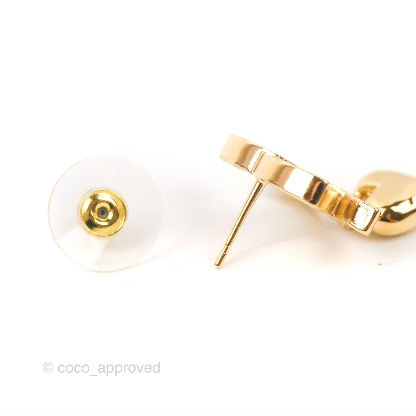 Chanel CC Crystal Heart Drop Earrings Gold Tone 23P