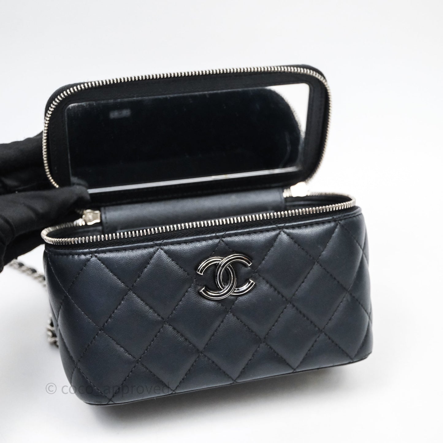 Chanel Vanity Rectangular Top Handle Black Lambskin Silver Hardware