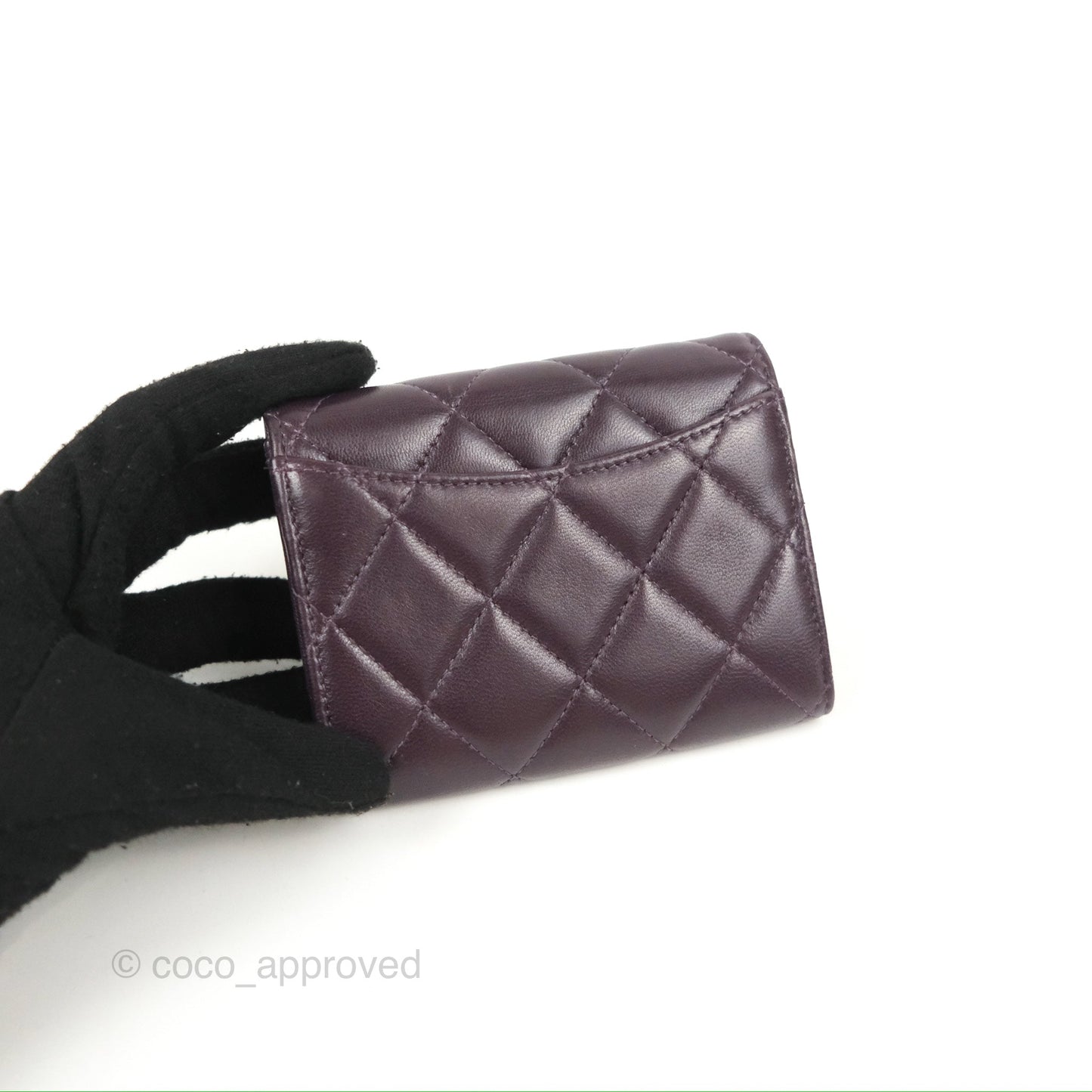 Chanel Classic Flap Coin Purse Dark Purple Lambskin Silver Hardware