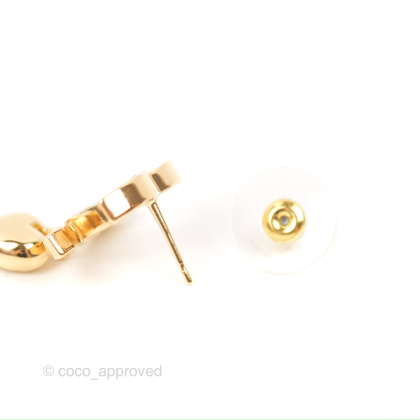 Chanel CC Crystal Heart Drop Earrings Gold Tone 23P
