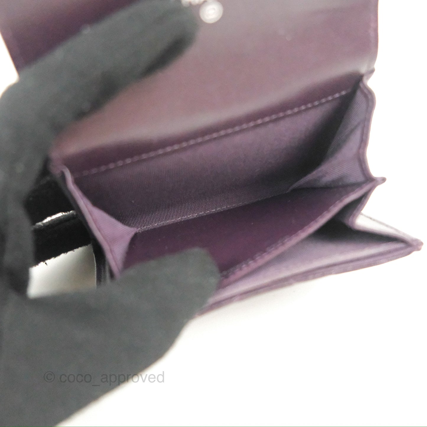 Chanel Classic Flap Coin Purse Dark Purple Lambskin Silver Hardware