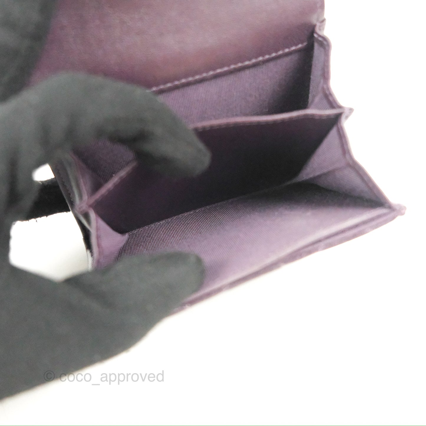 Chanel Classic Flap Coin Purse Dark Purple Lambskin Silver Hardware