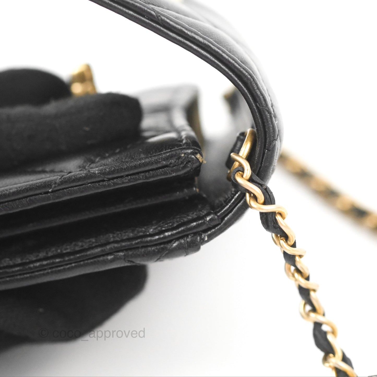 Chanel Pearl Crush Mini Clutch With Chain Black Lambskin Aged Gold Hardware