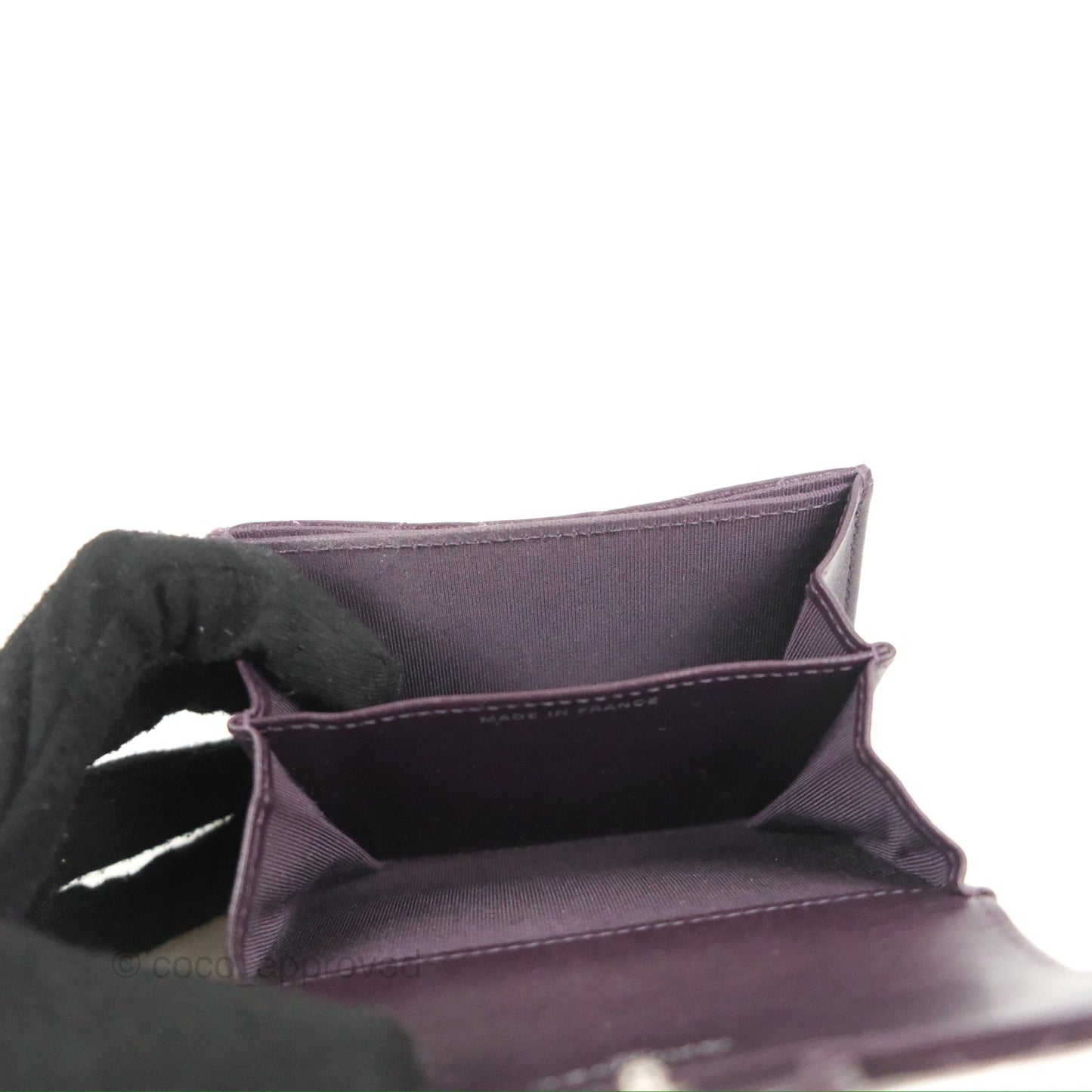 Chanel Classic Flap Coin Purse Dark Purple Lambskin Silver Hardware