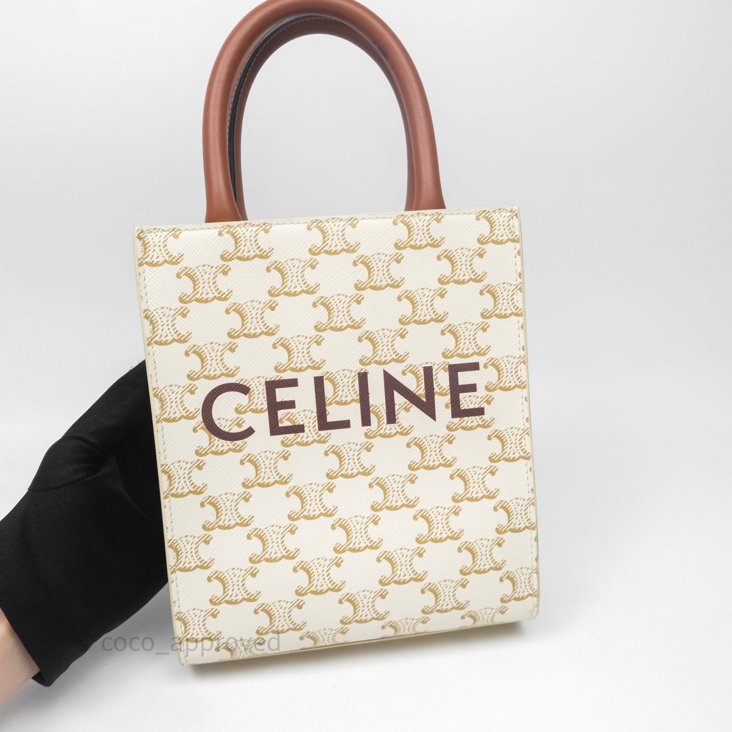 Celine Mini Vertical Cabas Bag Triomphe Canvas White