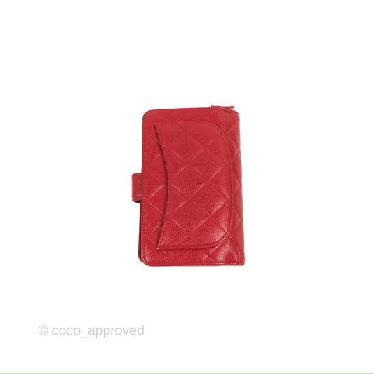 Chanel Classic French Wallet Quilted Red Caviar Silver Hardware