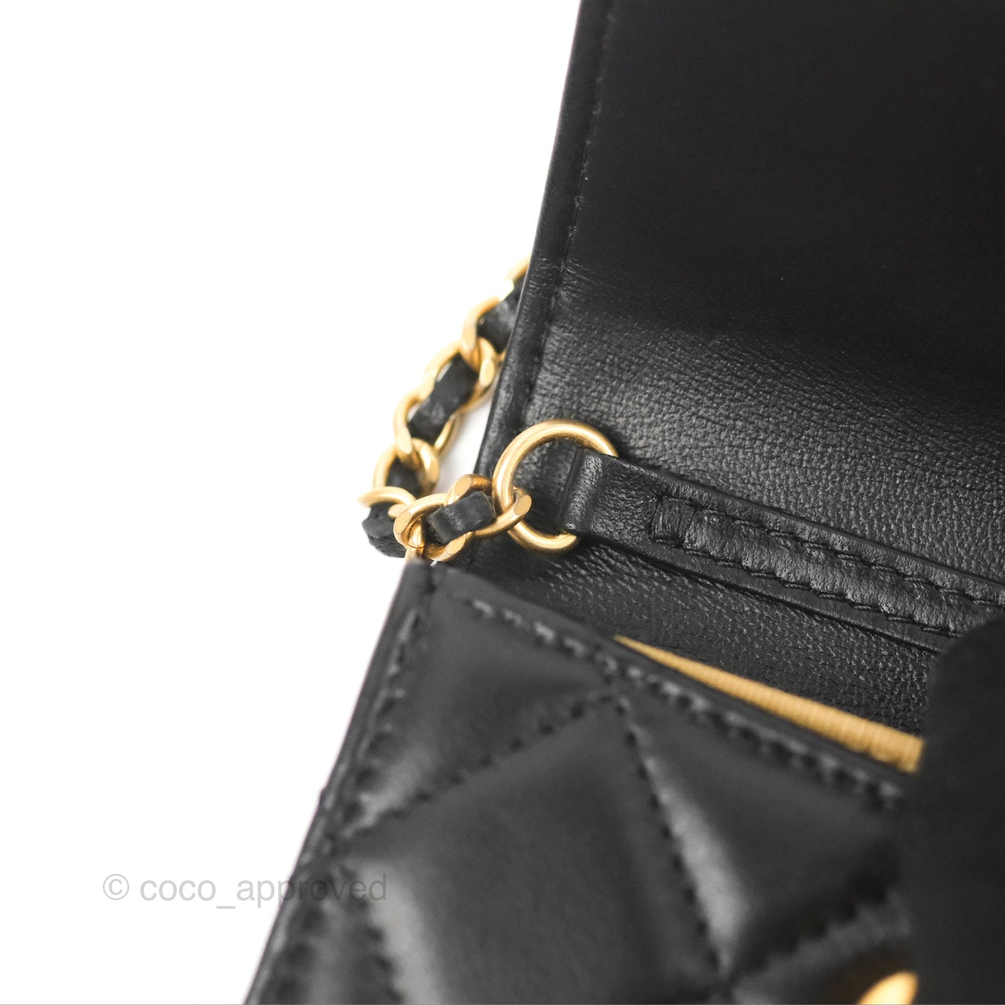 Chanel Pearl Crush Mini Clutch With Chain Black Lambskin Aged Gold Hardware