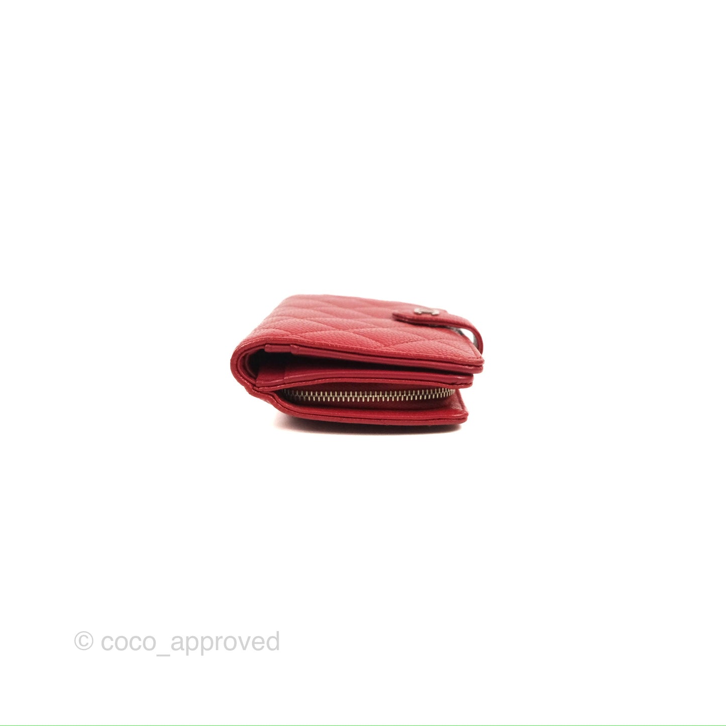Chanel Classic French Wallet Quilted Red Caviar Silver Hardware
