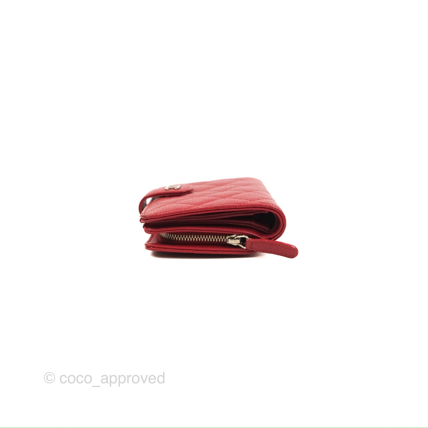 Chanel Classic French Wallet Quilted Red Caviar Silver Hardware