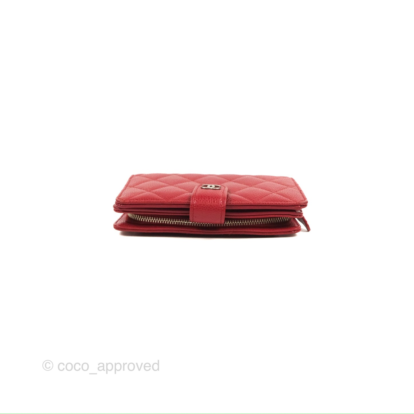Chanel Classic French Wallet Quilted Red Caviar Silver Hardware