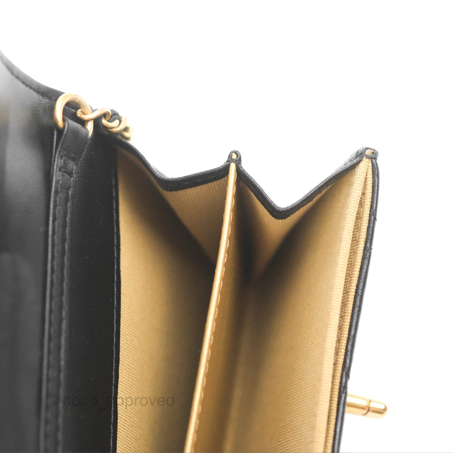 Chanel Pearl Crush Mini Clutch With Chain Black Lambskin Aged Gold Hardware