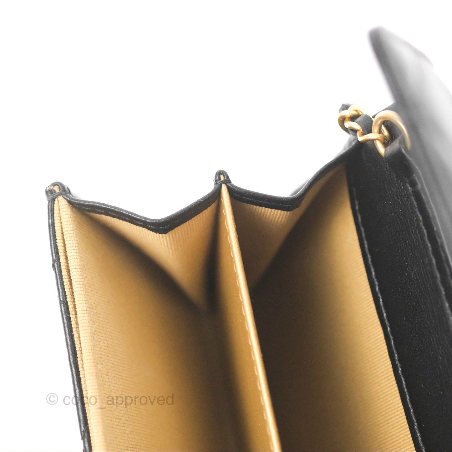 Chanel Pearl Crush Mini Clutch With Chain Black Lambskin Aged Gold Hardware