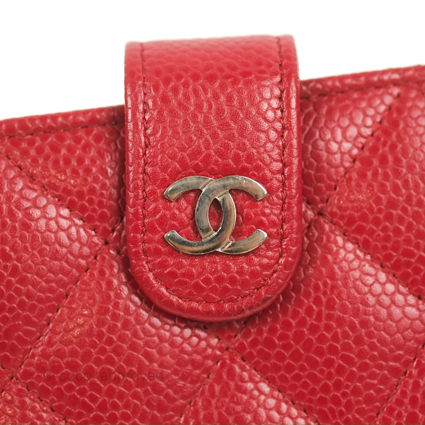 Chanel Classic French Wallet Quilted Red Caviar Silver Hardware