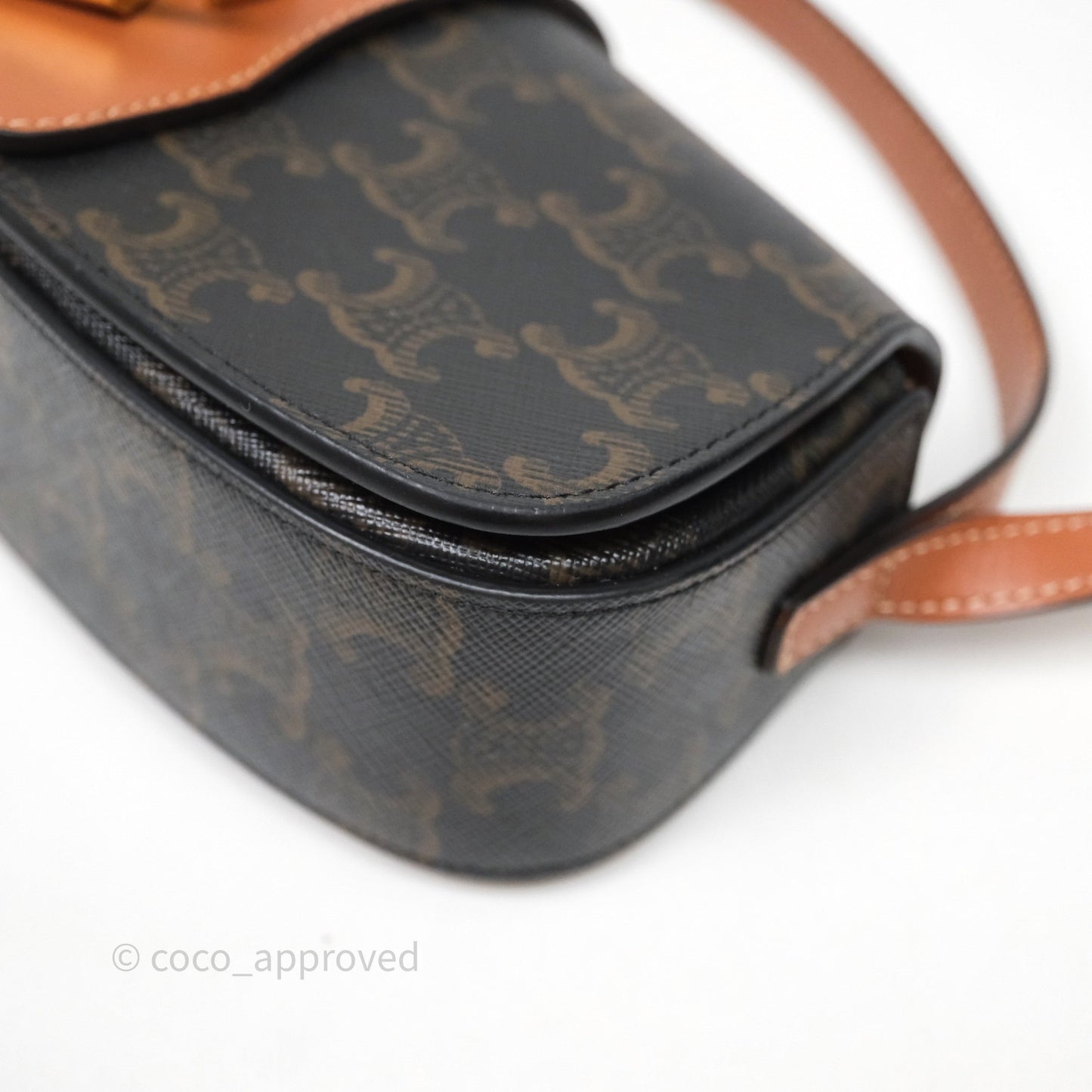 Celine Clutch on Strap Tabou Triomphe Canvas Tan Calfskin