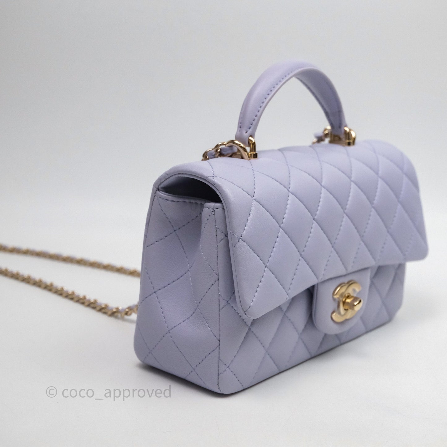 Chanel Top Handle Mini Rectangular Flap Purple Lambskin Gold Hardware