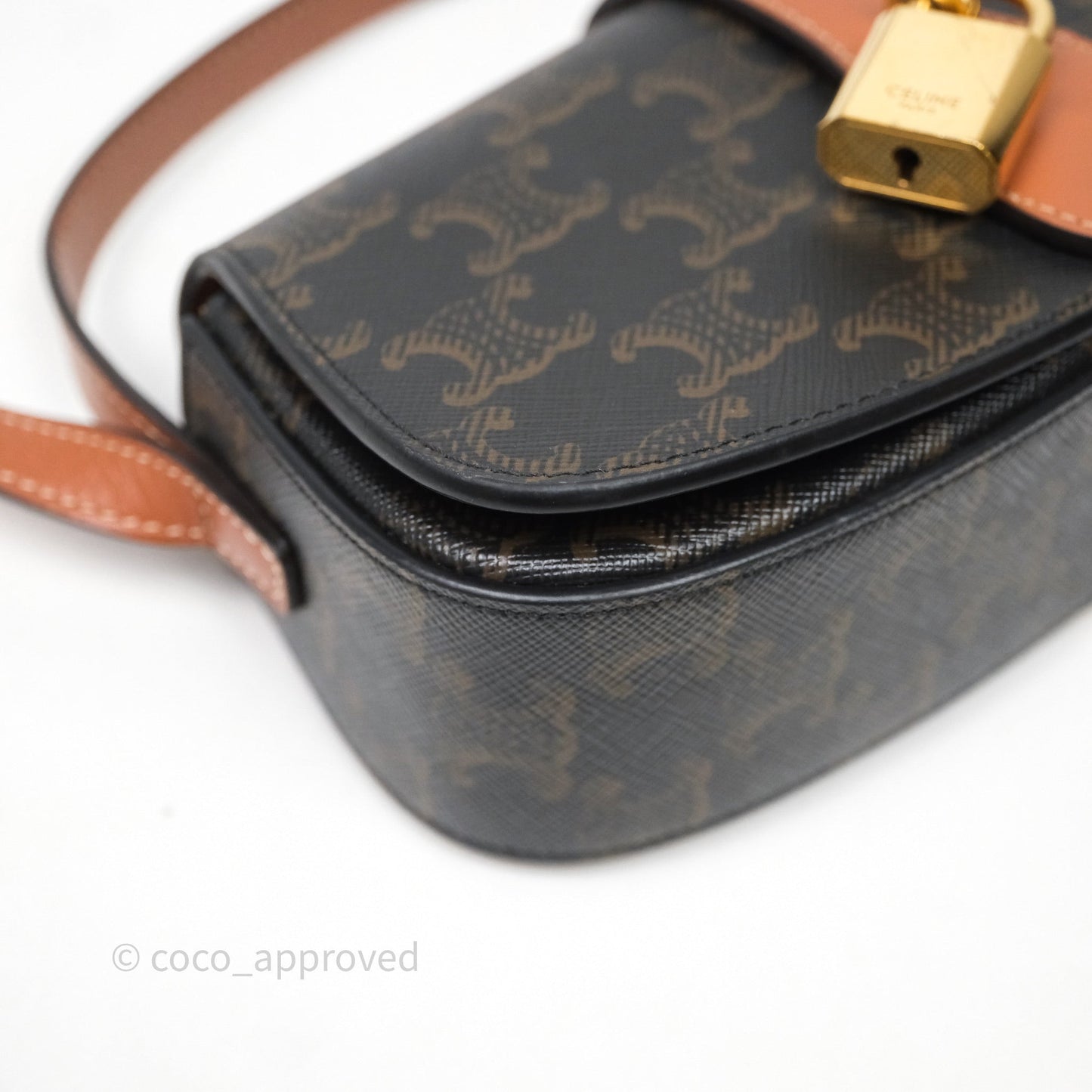 Celine Clutch on Strap Tabou Triomphe Canvas Tan Calfskin