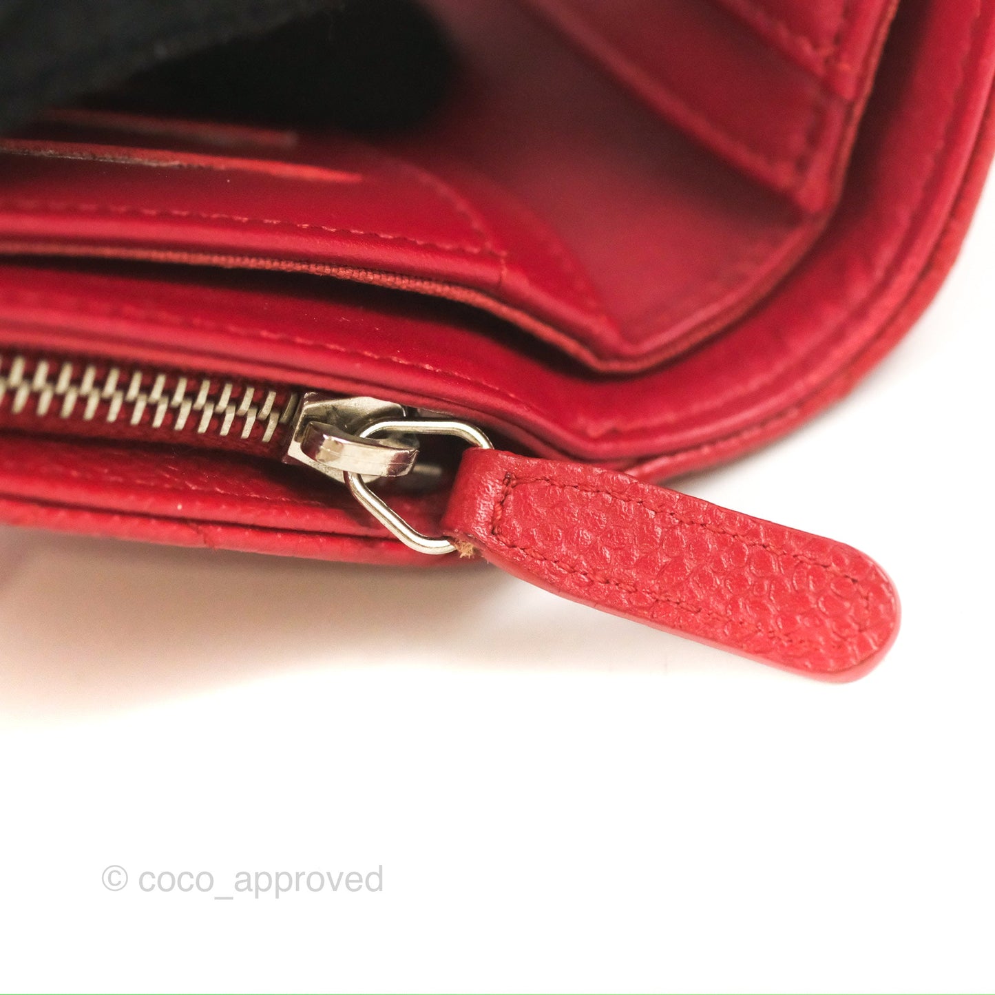 Chanel Classic French Wallet Quilted Red Caviar Silver Hardware