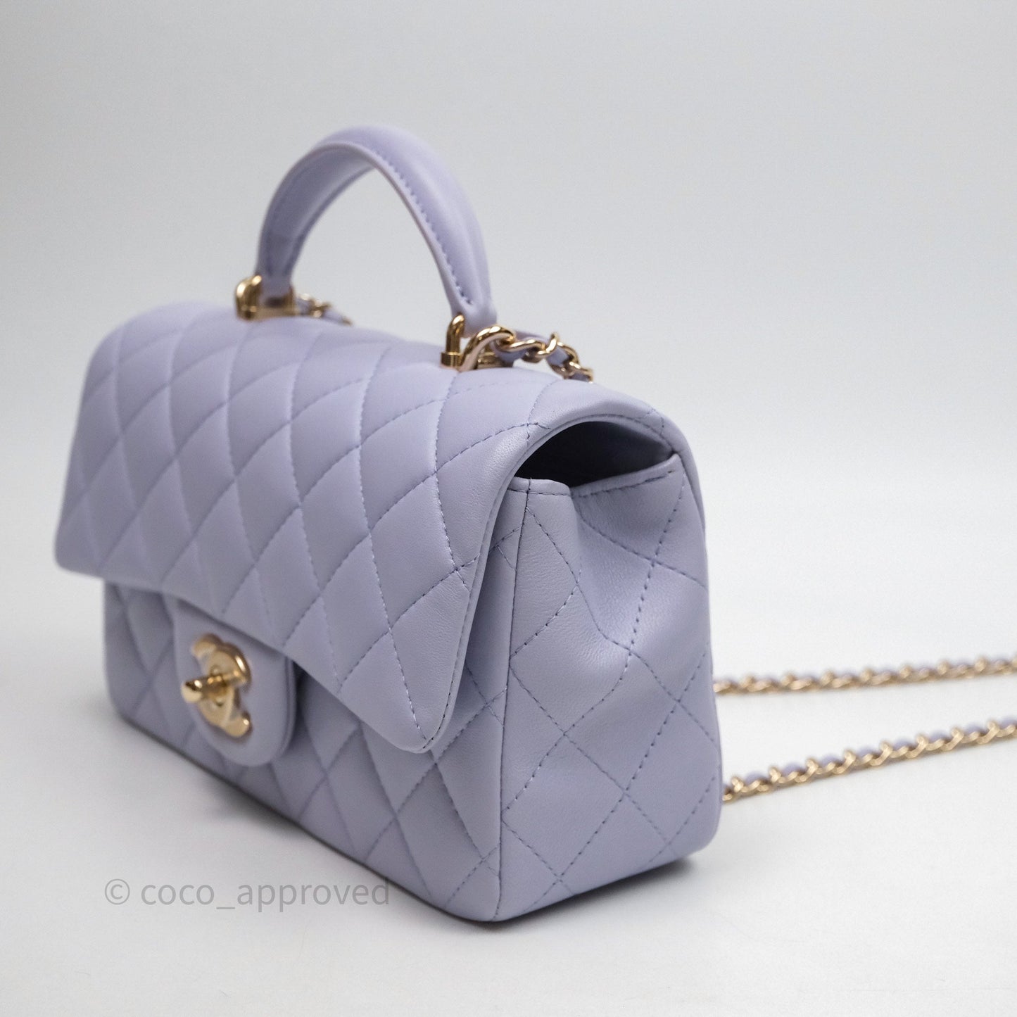Chanel Top Handle Mini Rectangular Flap Purple Lambskin Gold Hardware