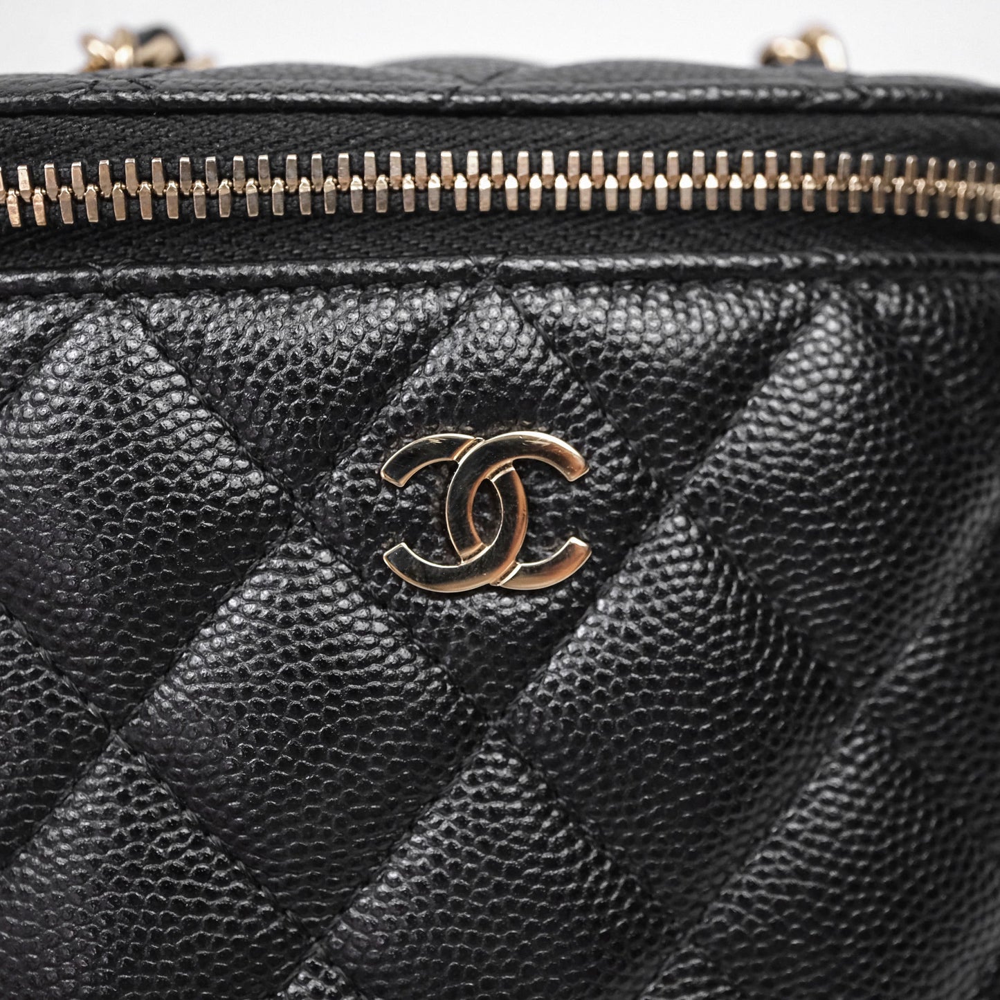 Chanel Classic Mini Vanity With Chain Black Caviar Gold Hardware
