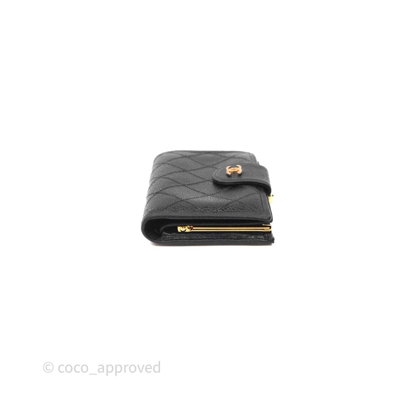 Chanel Vintage Buckle Wallet Black Caviar Gold Hardware⁣