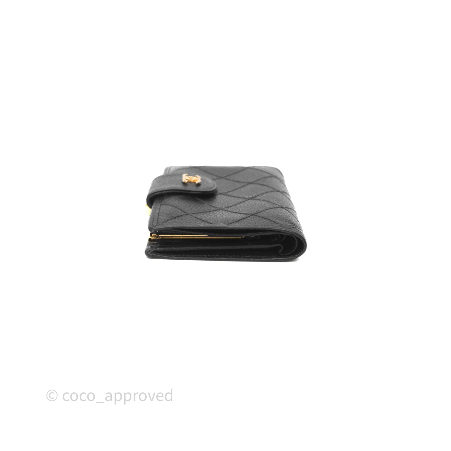 Chanel Vintage Buckle Wallet Black Caviar Gold Hardware⁣