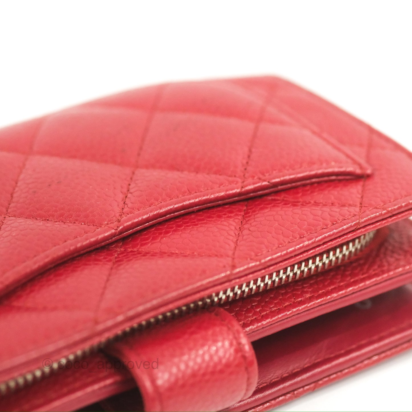 Chanel Classic French Wallet Quilted Red Caviar Silver Hardware