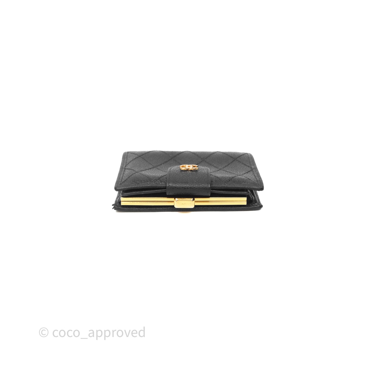 Chanel Vintage Buckle Wallet Black Caviar Gold Hardware⁣